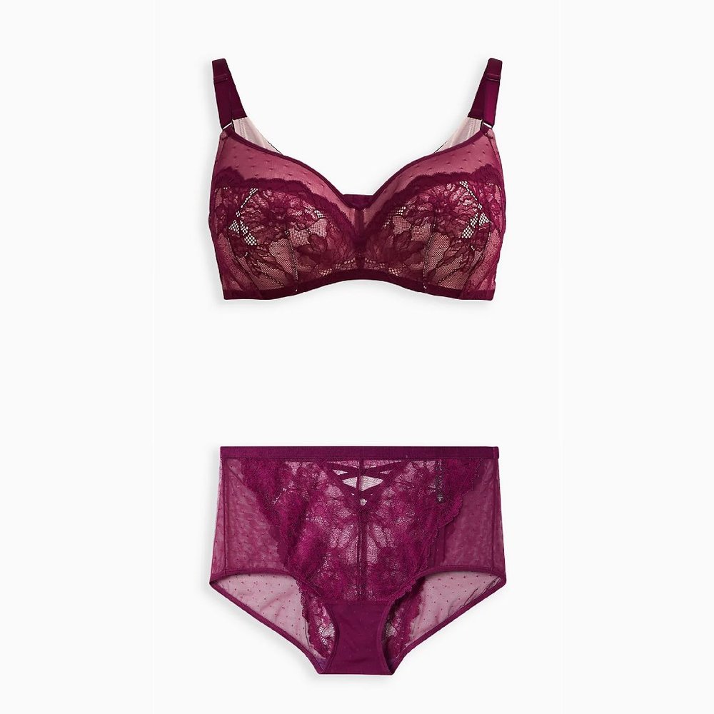 Torrid bra set balconette 46B brief panties 4 4X purple plus size lingerie lace